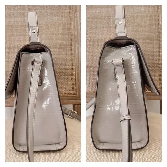 KATE SPADE KNIGHTSBRIDGE DORIS CROC EMBOSSED TAUPE LEATHER HANDBAG SATCHEL - Picture 4 of 11